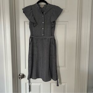 Monteau Navy and White Striped Midi Dress